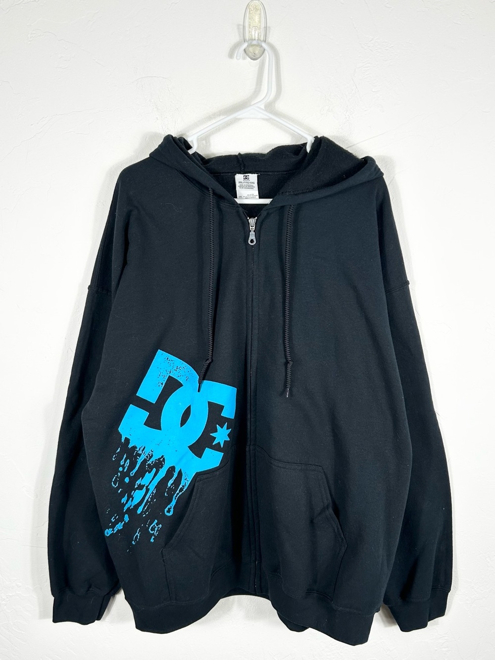 👁️ DC Shoes Black Full Zip Hoodie Teal Slime Drip Logo Skate Men's XXL Y2K